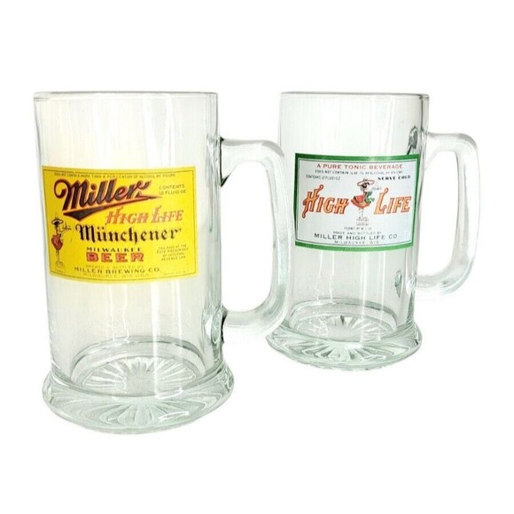High Life Miller Munchener Milwaukee Heavy Bottom 12 Oz Vintage Beer Glass Stein - Picture 1 of 12